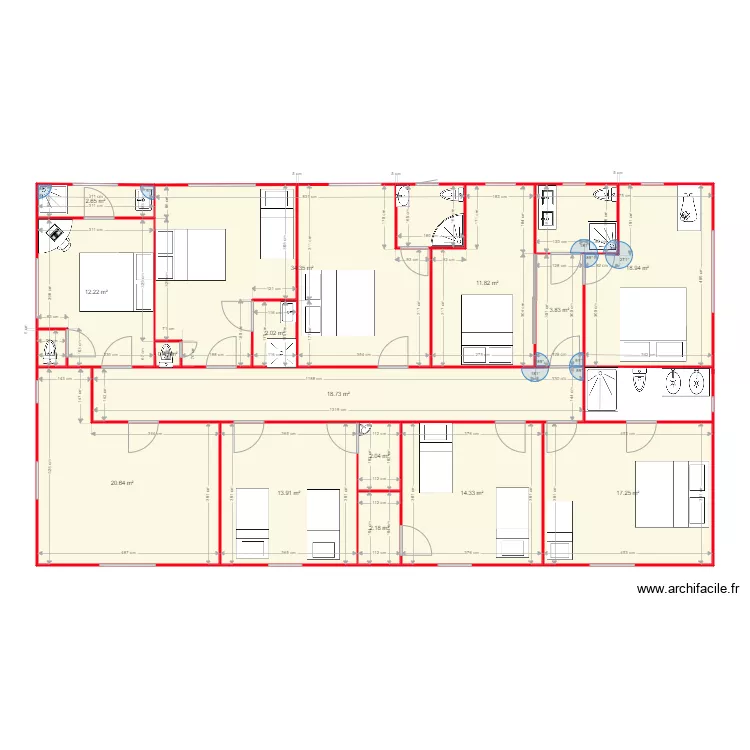CCF Rhizlane. Plan de 15 pièces et 175 m²