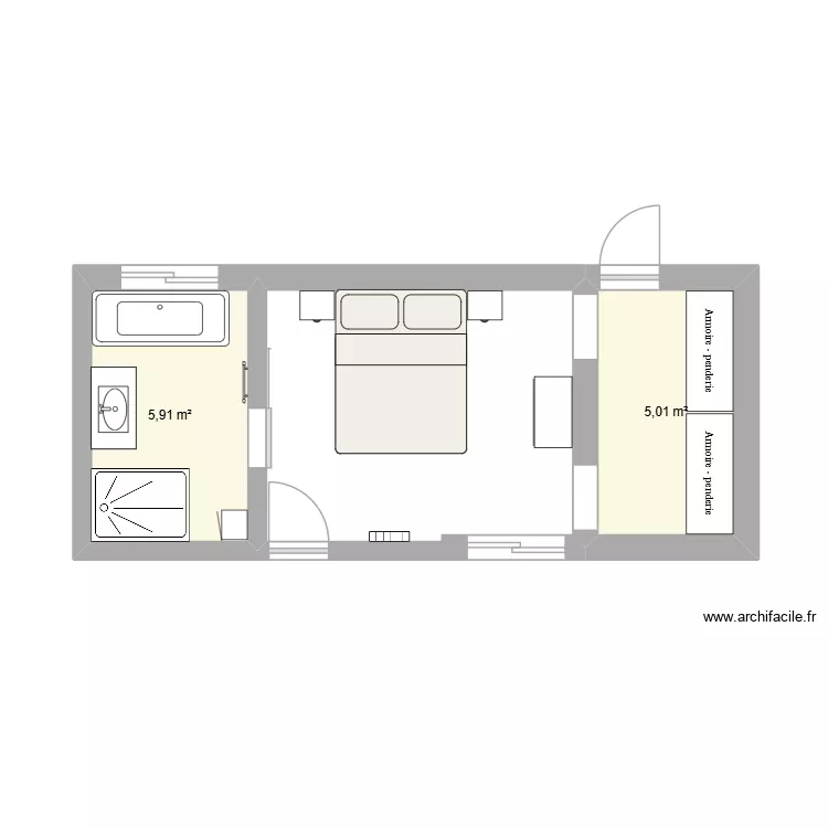 Master room. Plan de 2 et 11 m² Master room. Plan de 2 et 11 m²