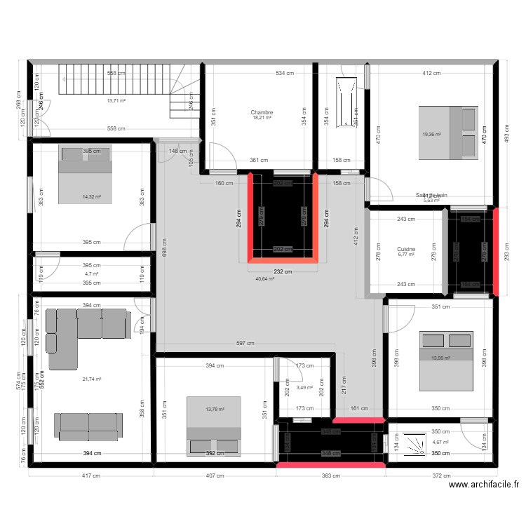 batiment rek. Plan de 15 pièces et 190 m2