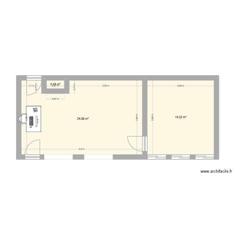 atelier. Plan de 3 pièces et 40 m2