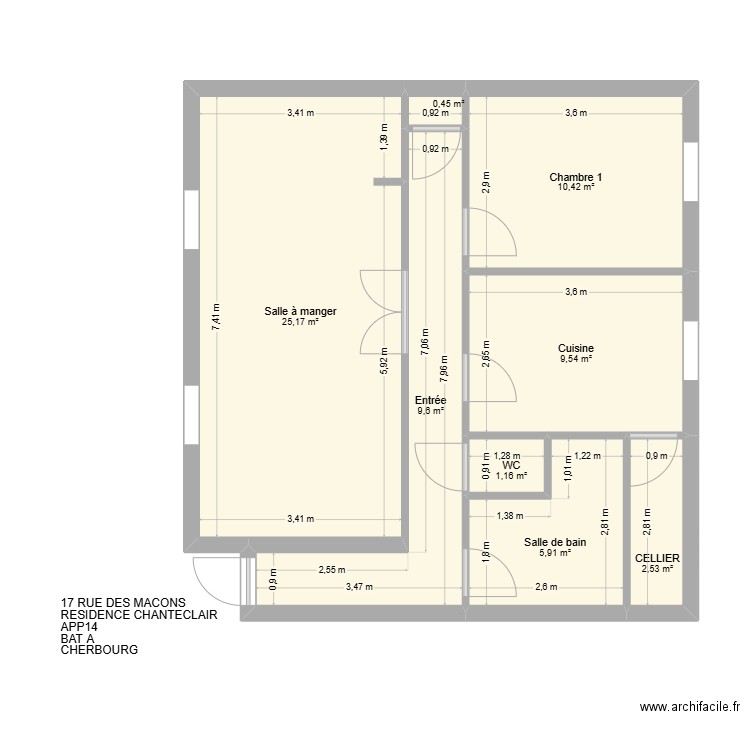 BAT A  APP14 RES CHANTECLAIR. Plan de 8 pièces et 65 m2