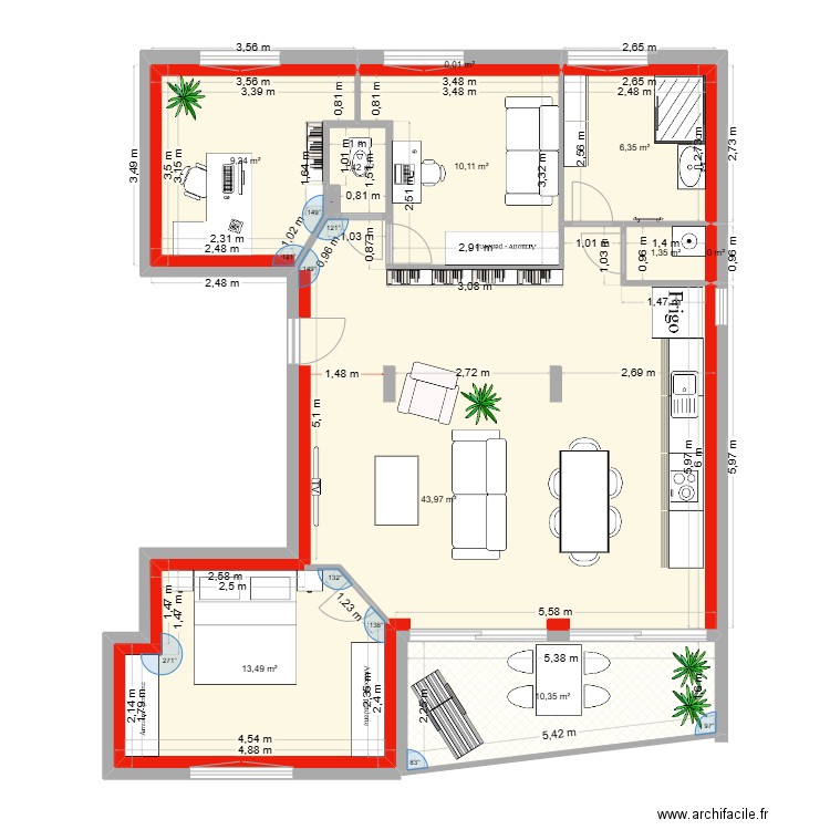 Appartement 94m2 modifié V3 avec cotes officielles. Plan de 12 pièces et 113 m2
