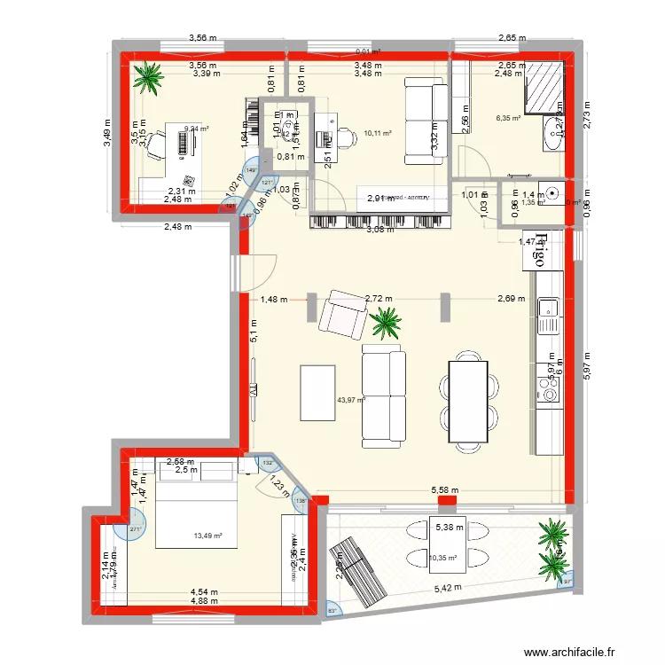 Appartement 94m2 modifi&eacute; V3 avec cotes officielles. Plan de 