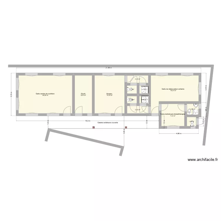 H&ocirc;pital Magara - B&acirc;timent existant pour service kin&eacute;. Plan de 