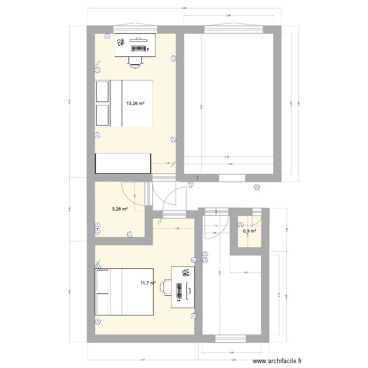 Plan avec Chambre. Plan de 4 pièces et 29 m2