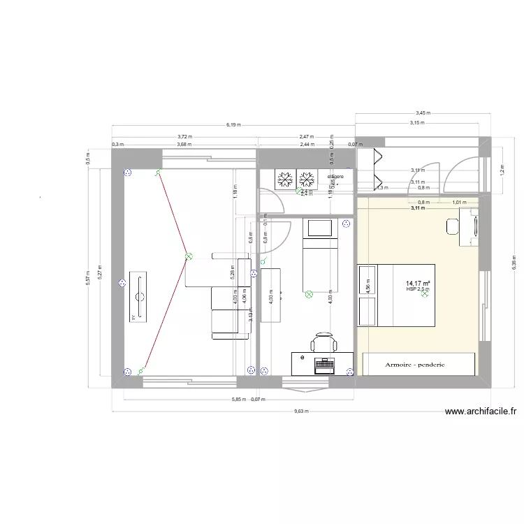 extension. Plan de 1 pièce et 14 m² extension. Plan de 1 pièce et 14 m²