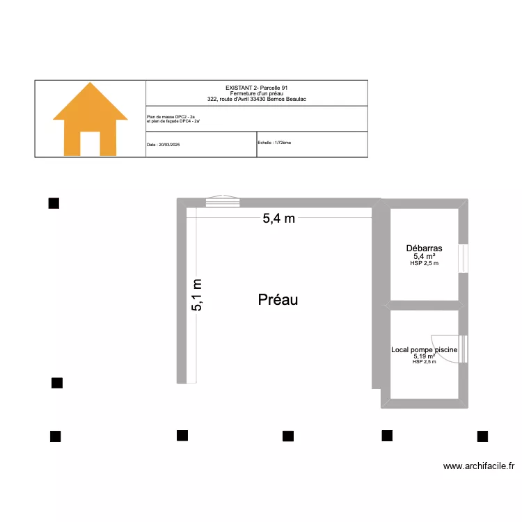 D&eacute;pendance piscine avant travaux. Plan de 
