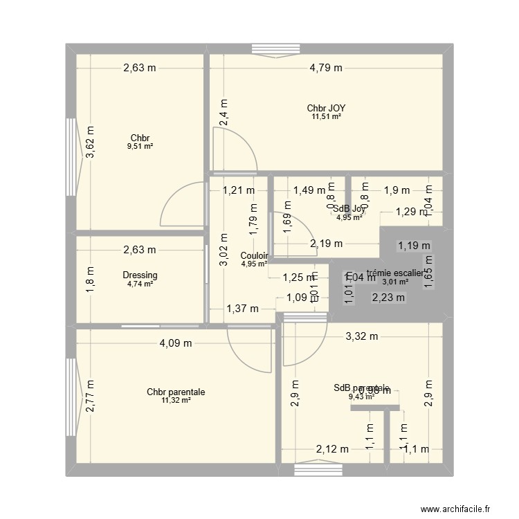 bcr 1. Plan de 8 pièces et 59 m2
