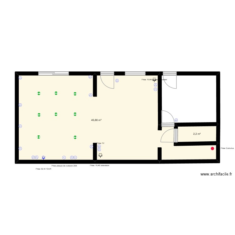 maison houdain. Plan de 2 pièces et 48 m2