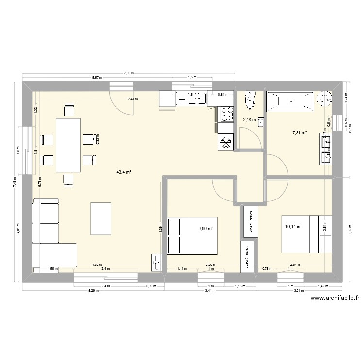 plan maison 70m2. Plan de 5 pièces et 74 m2