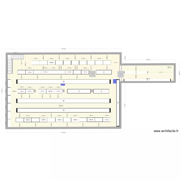 Sous sol Gu&eacute;ret 3. Plan de 3  et 226 m²