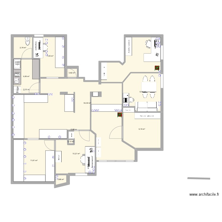 Plan Courants faibles. Plan de 11 pièces et 114 m2