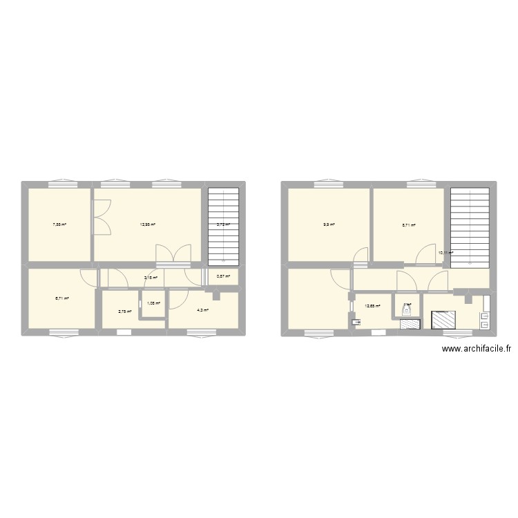 VLB 0224 2ème étage. Plan de 14 pièces et 85 m2
