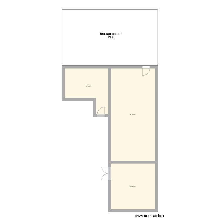 Extension PCE. Plan de 3 pièces et 89 m2