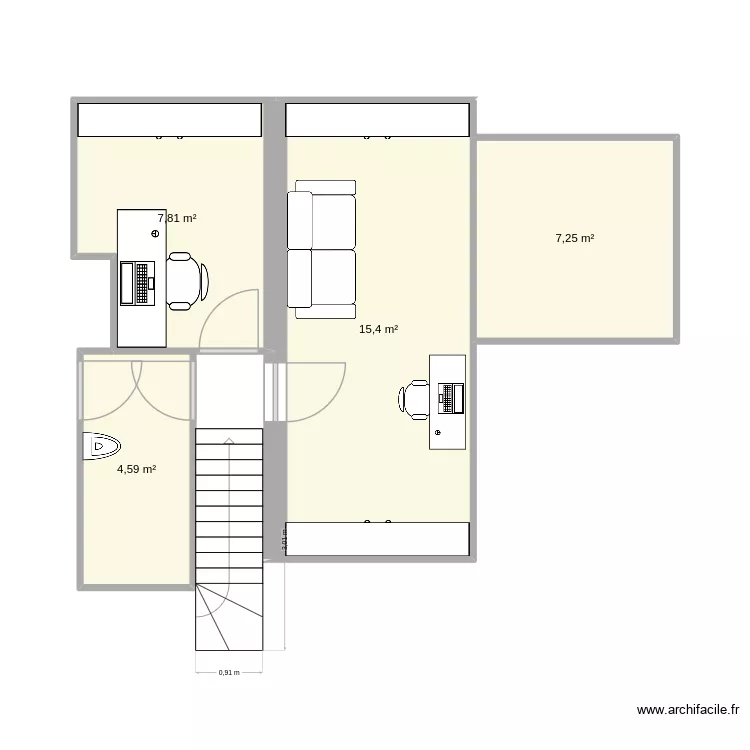 Etage. Plan de 4  et 35 m²