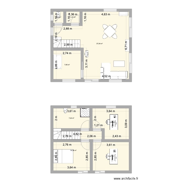Maison. Plan de 8 pièces et 89 m2