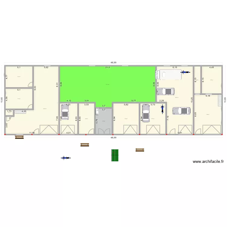 nouveau plan padel avec gd garage 1vs1. Plan de 13  et 707 m²
