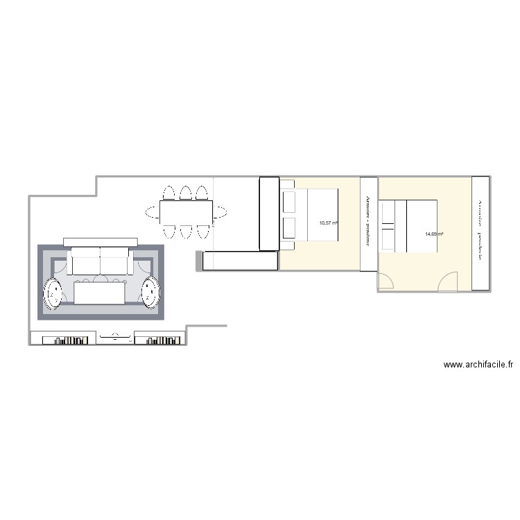 souverain. Plan de 2 pièces et 25 m2