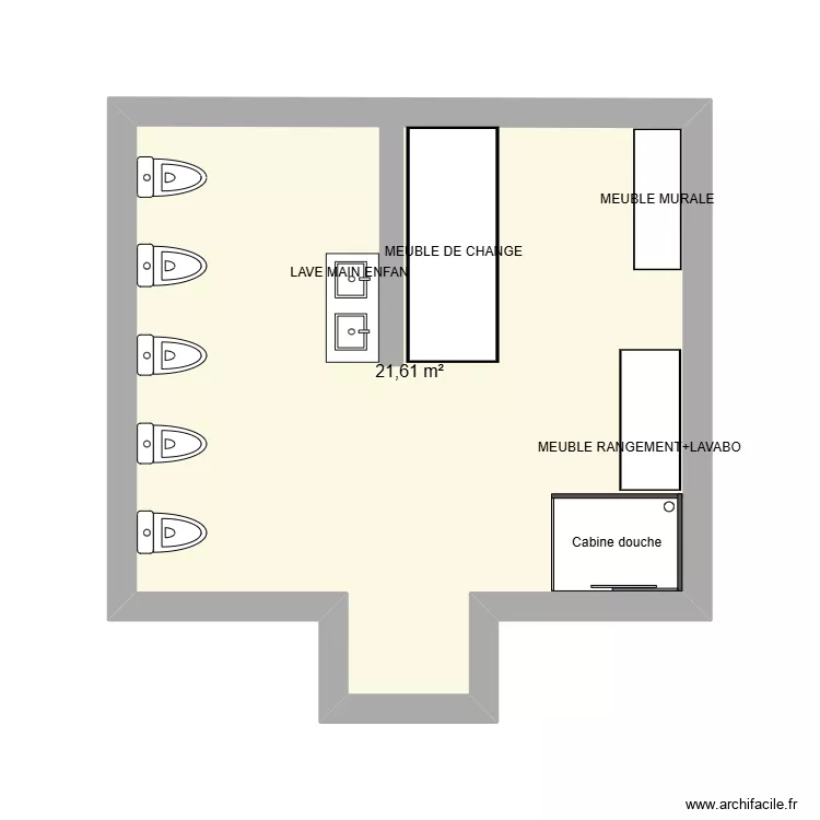 Salle de change V2. Plan de 1 et 22 m² Salle de change V2. Plan de 1 et 22 m²