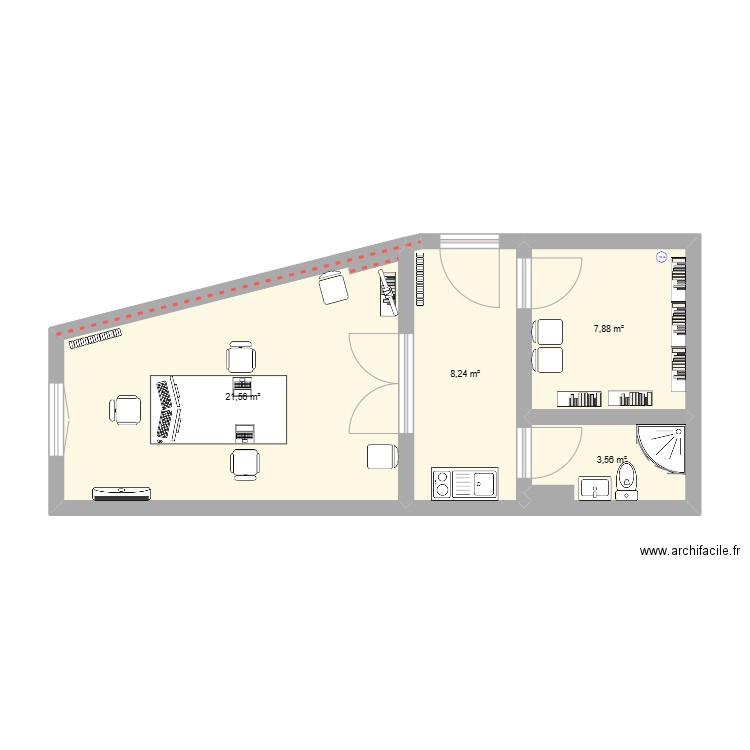 office. Plan de 4 pièces et 41 m2