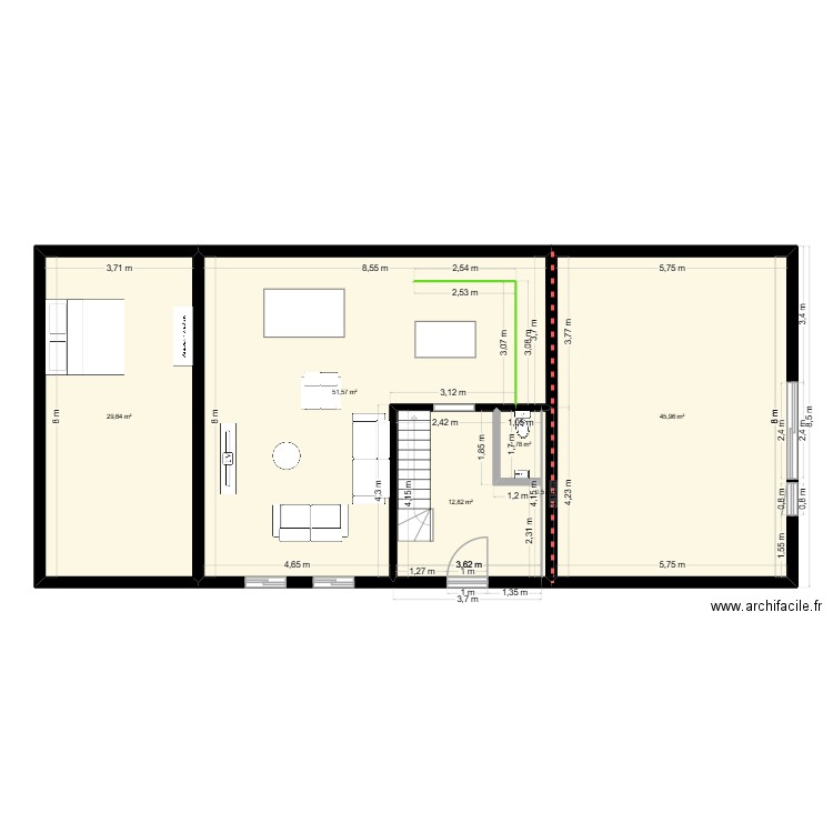 PROJET 19 X 8.5 AVEC ESCALIER A GAUCHE. Plan de 13 pièces et 197 m2