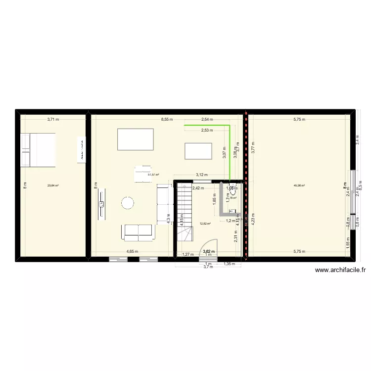PROJET 19 X 8.5 AVEC ESCALIER A GAUCHE. Plan de 13  et 197 m²