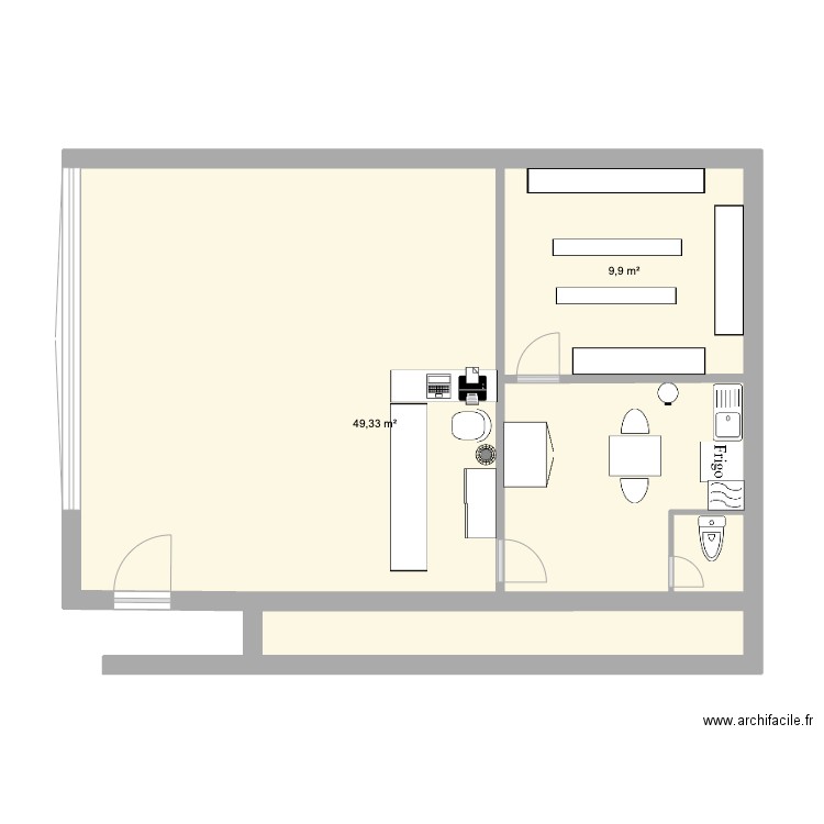 Mongomu boutique. Plan de 2 pièces et 59 m2