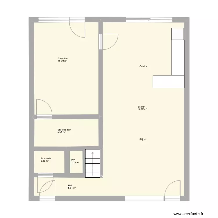 Rez de chauss&eacute;e. Plan de 3 Pièces et 67 m²