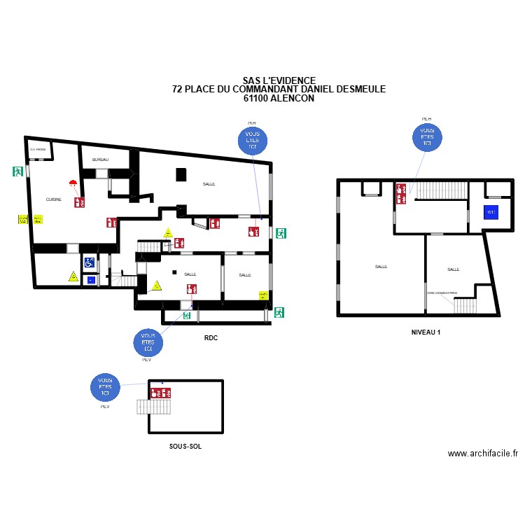 SAS L\'EVIDENCE Plan intervention. Plan de 14 pièces et 348 m2