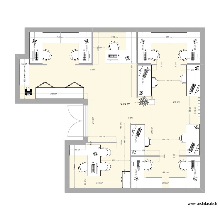 Bureau option 2. Plan de 1 pièce et 74 m2