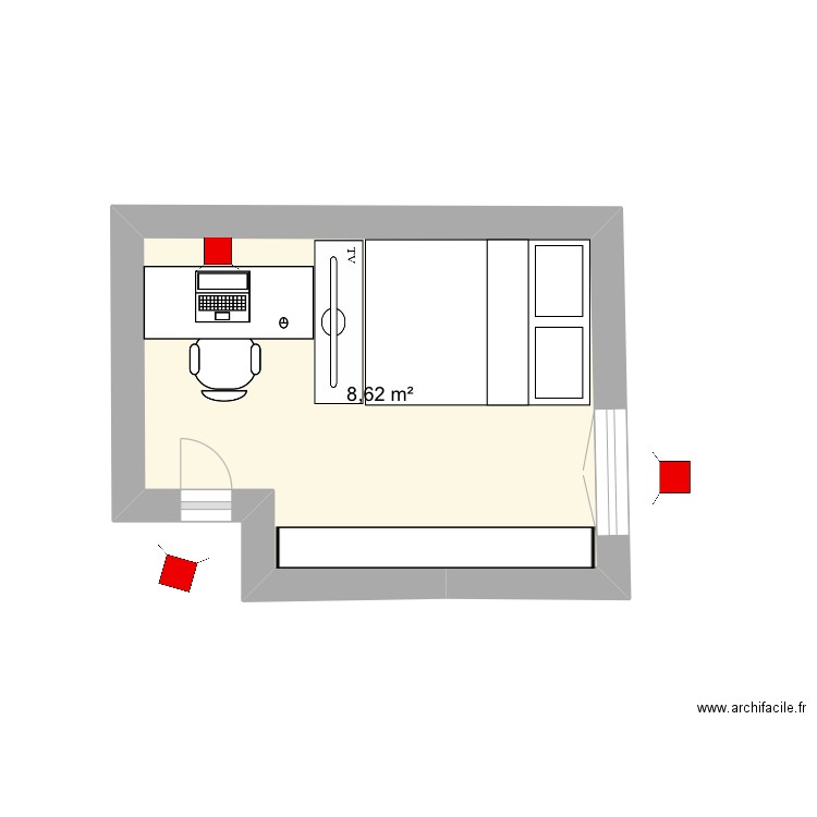 Plan lumière MC 3. Plan de 1 pièce et 9 m2