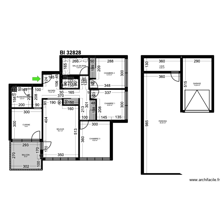 BI 32828. Plan de 18  et 145 m²