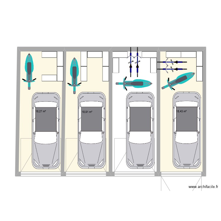 garage. Plan de 3 pièces et 56 m2