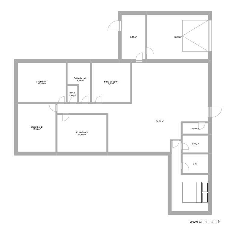 Essai 2. Plan de 12 pièces et 133 m2