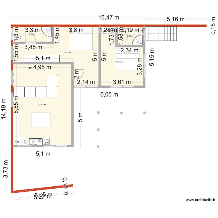Plan Mbaling Essai 2. Plan de 5 pièces et 77 m2