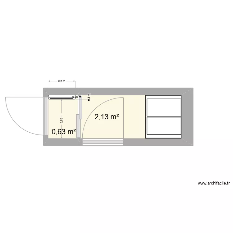 Salle quarantaine. Plan de 2  et 3 m²