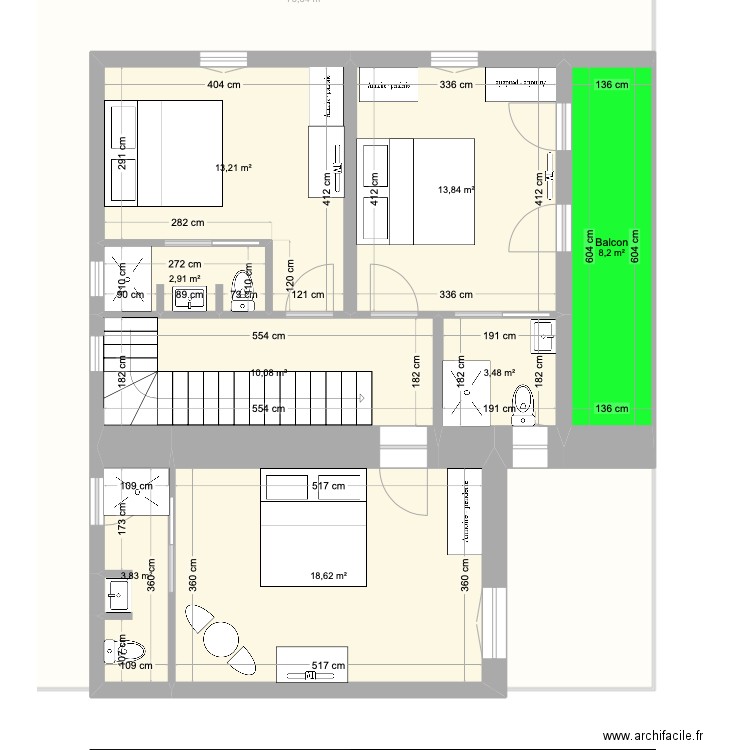 Acciola Hubscher. Plan de 14 pièces et 204 m2