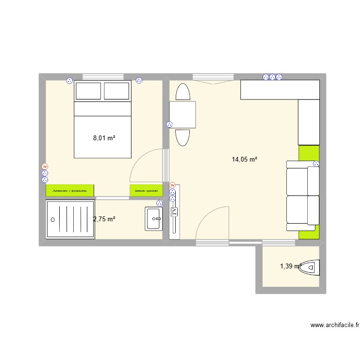 LOU SERVAIS. Plan de 4 pièces et 26 m2