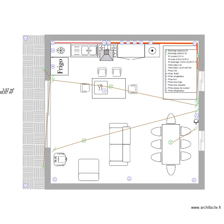 R1 La Llagonne.Mathias.élec. Plan de 2 pièces et 46 m2