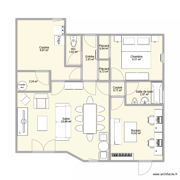 homps interieur. Plan de 11  et 64 m²
