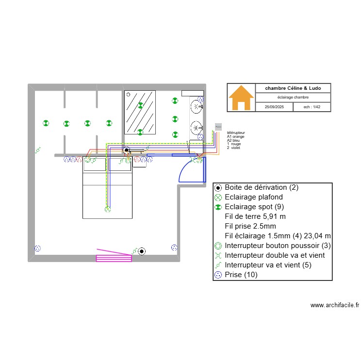 chambre C&L éclairage chambre. Plan de 0 pièce et 0 m2