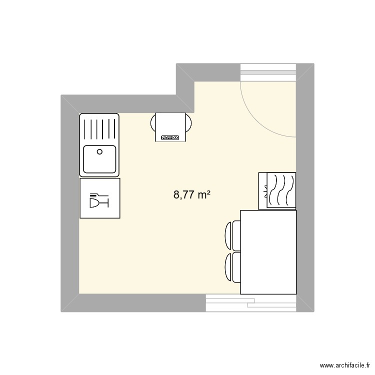 Cuisine. Plan de 1 pièce et 9 m2