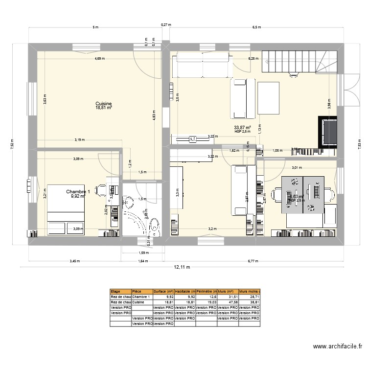 RDC été 2025 cuisine. Plan de 4 pièces et 71 m2