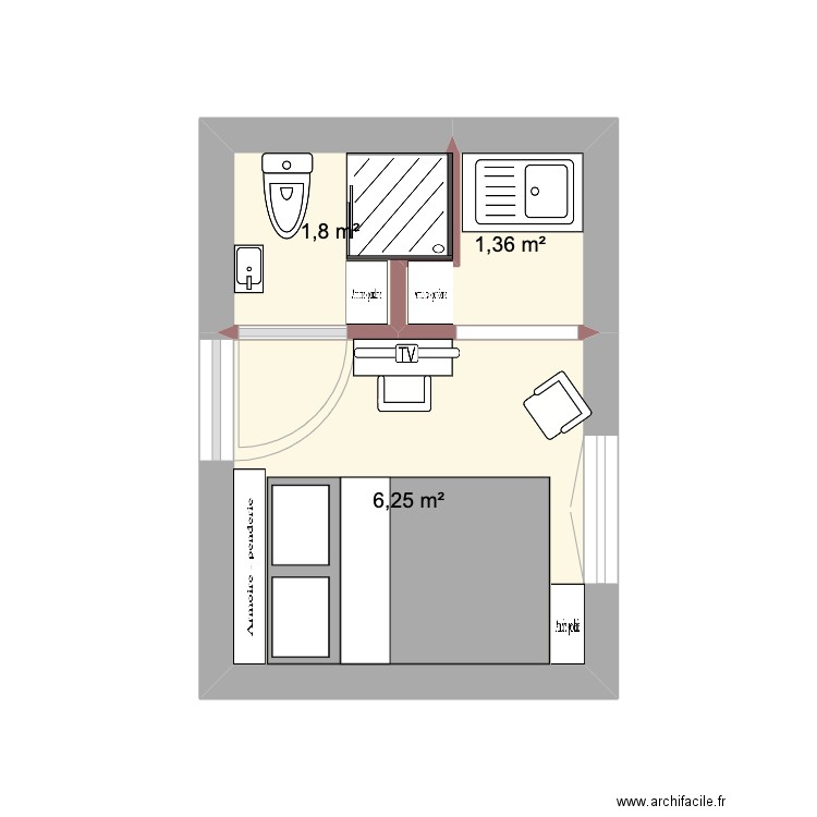 Appart ParisLit ouvert. Plan de 3 pièces et 9 m2