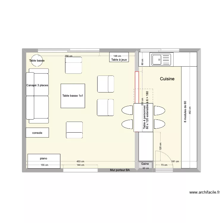 Cuisine en L. Plan de 