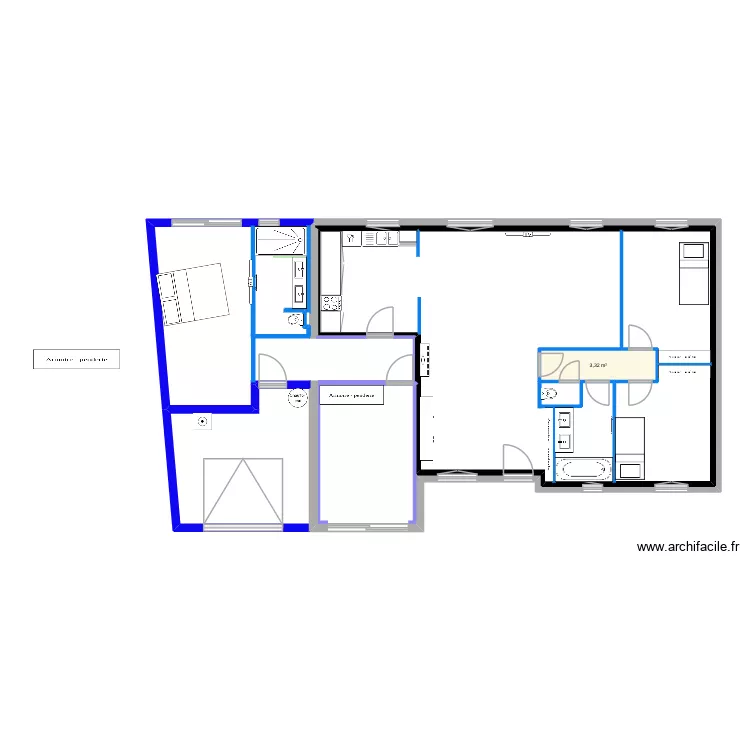 Maison 2. Plan de 1  et 3 m²
