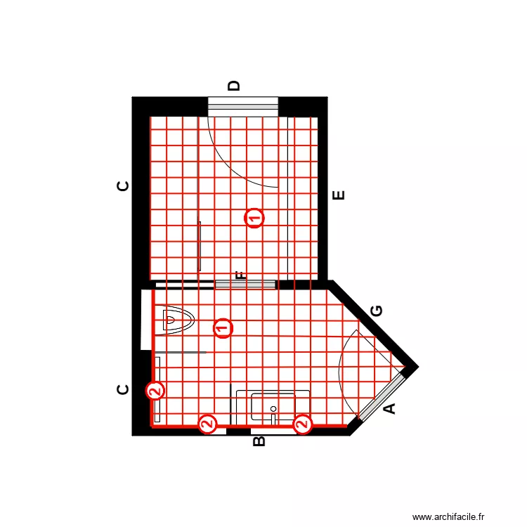 guilbault Pose. Plan de 2 pièces et 9 m²