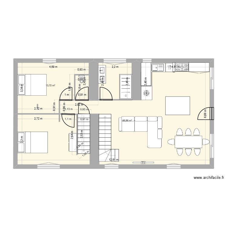 jumeaux 3. Plan de 2 pièces et 81 m2