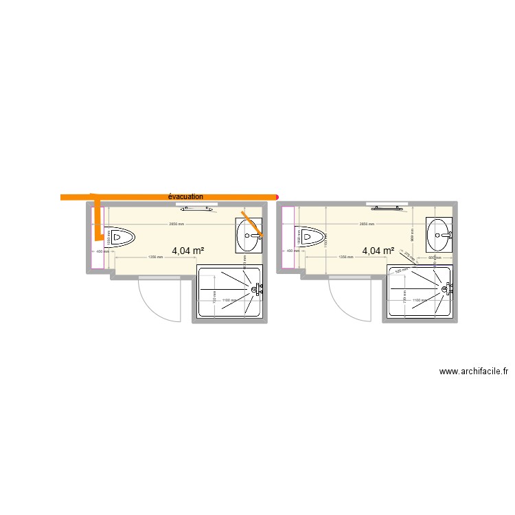 IOSS SDB 2. Plan de 2 pièces et 8 m2