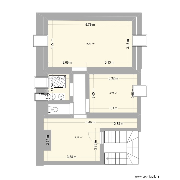 comble Bedous 1. Plan de 6 pièces et 44 m2